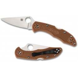 Navaja Spyderco Delica Flat Ground Plain Edge Brown FRN