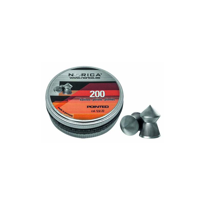 Lata de 200 balines NORICA Pointed 6.35mm (.25) de plomo 200 x lata