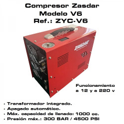 Compresor Electrico ZASDAR V6 a 12 v/220 v. PCP 300 BAR
