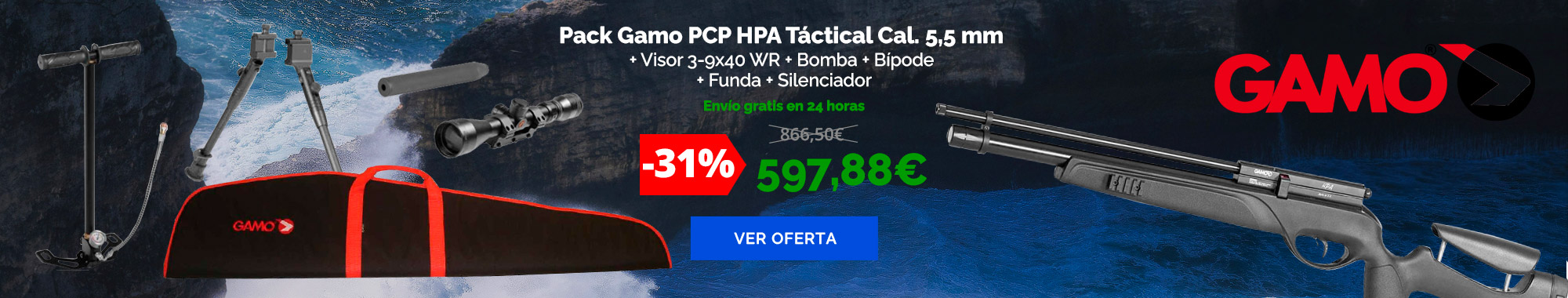 Comprar en linea Carabina Gamo Coyote Black Tactical PCP de marca GAMO •  Tienda de Carabinas PCP BSA